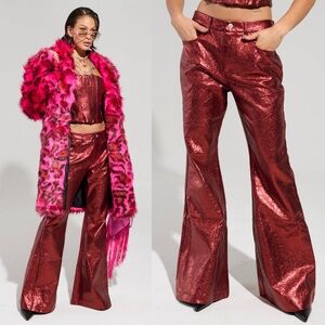 AKIRA ROCKSTAR METALLIC CHIC FLARE LEG PANT IN RED Size Large NWT
